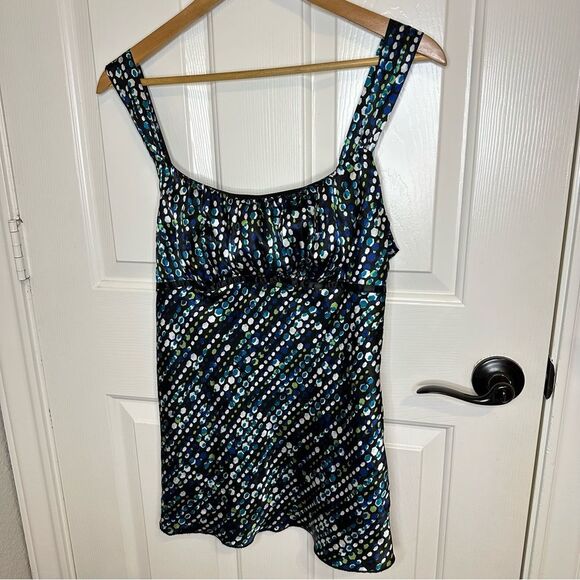 Y2K IZ Byer California Black Blue Multicolor Polka Dot Milkmaid Blouse Mermaid - Picture 1 of 8